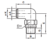 Swivel elbow adaptor metric thread