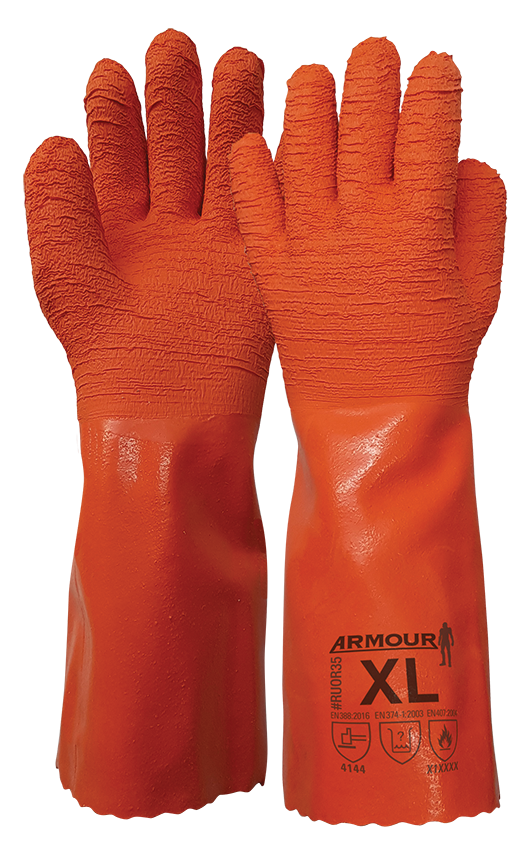 Armour® Orange Crinkle Latex Gauntlet - 35cm