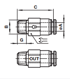 In-line non-return valve (out), taper thread C01G3